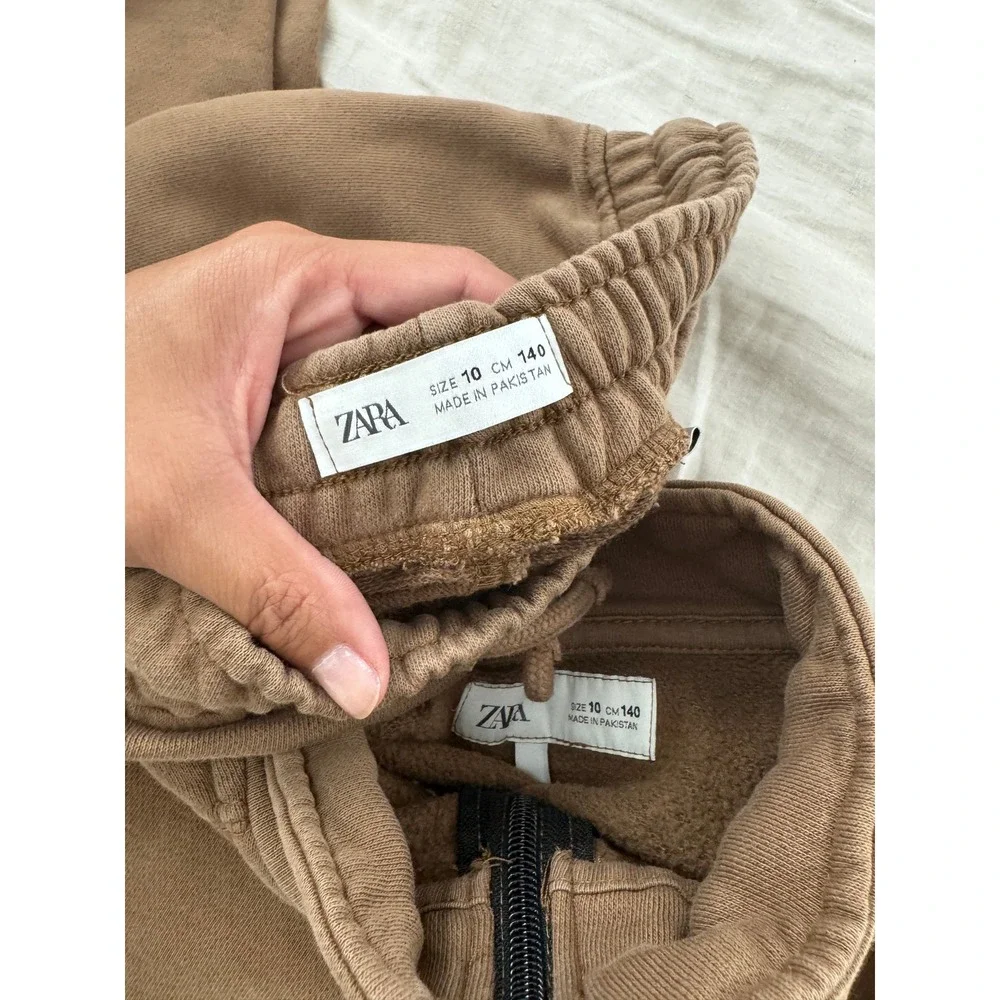 Zara Kids Brown Quarter Zip Sweatshirt + Joggers Sweatpant Set Size 10 Years Old